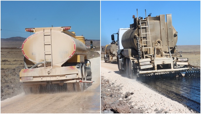  Viranşehir Kırsalında Grup Yollarında Sathi Asfalt Çalışmaları Devam Ediyor