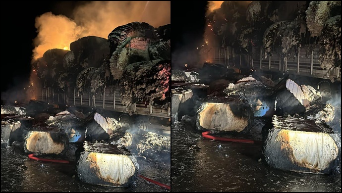 Hilvan'da Pamuk Yüklü Tır Alev Alev yandı 
