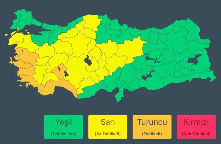 İçişleri Bakanlığı'ndan 6 İle 'Turuncu Uyarı'