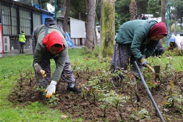 Edremit'te park, bahçe ve yeşil alanlarda bakım ve düzenleme çalışmaları sürdürülüyor