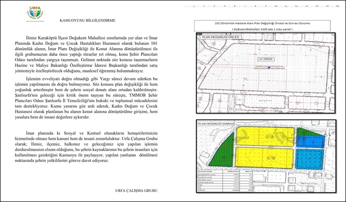 Urfa Çalışma Grubu’ndan Karaköprü’deki İmar Planı Değişikliğine Tepki