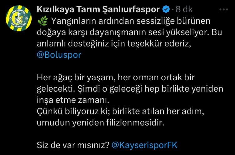 Şanlıurfaspor Kulübü Sosyal Medya ve İletişim Sorumlusu Çadırcı'dan fidan çağrısı