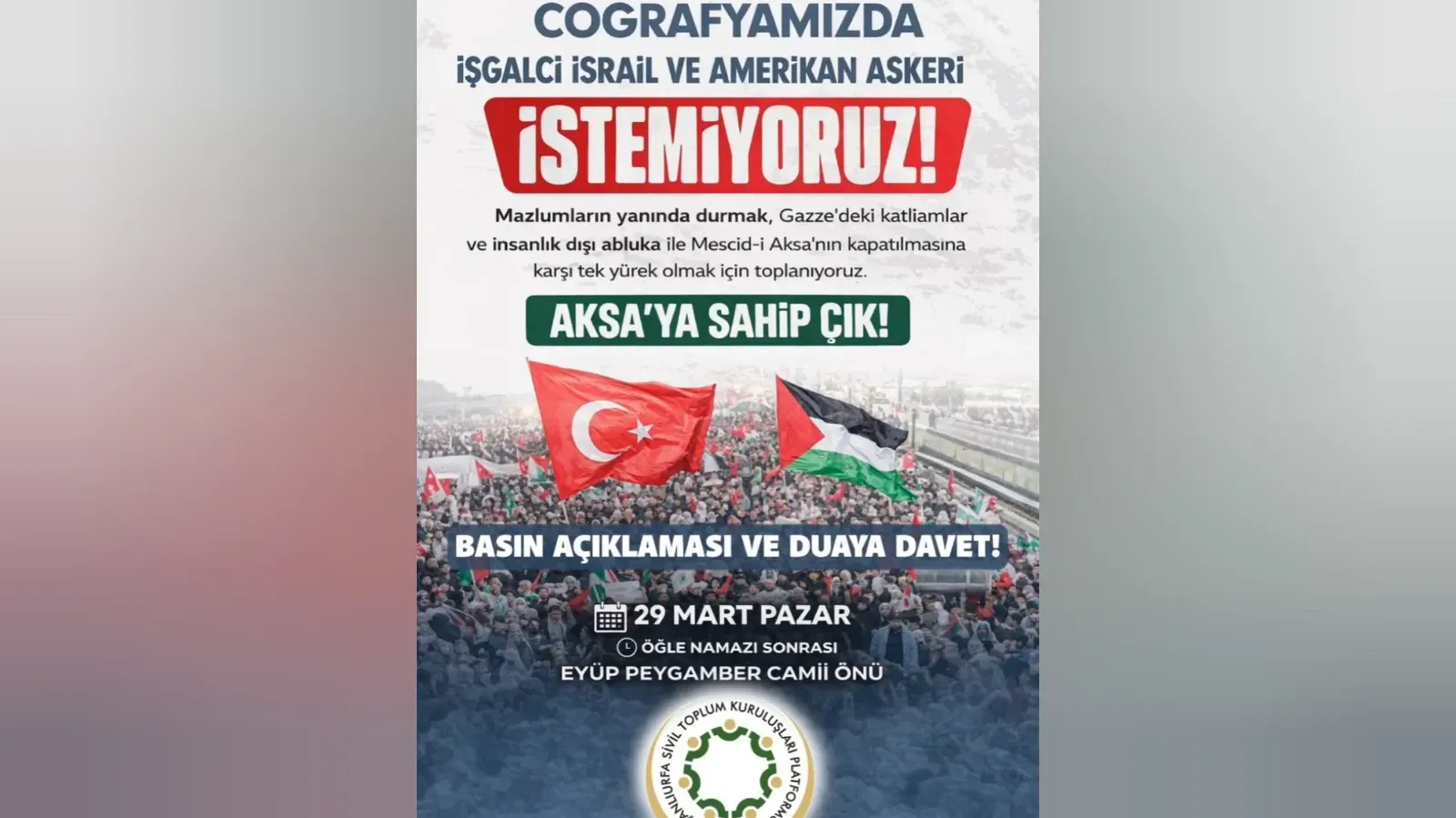 Şanlıurfa’da Filistin’e Destek İçin Basın Açıklaması Yapılacak