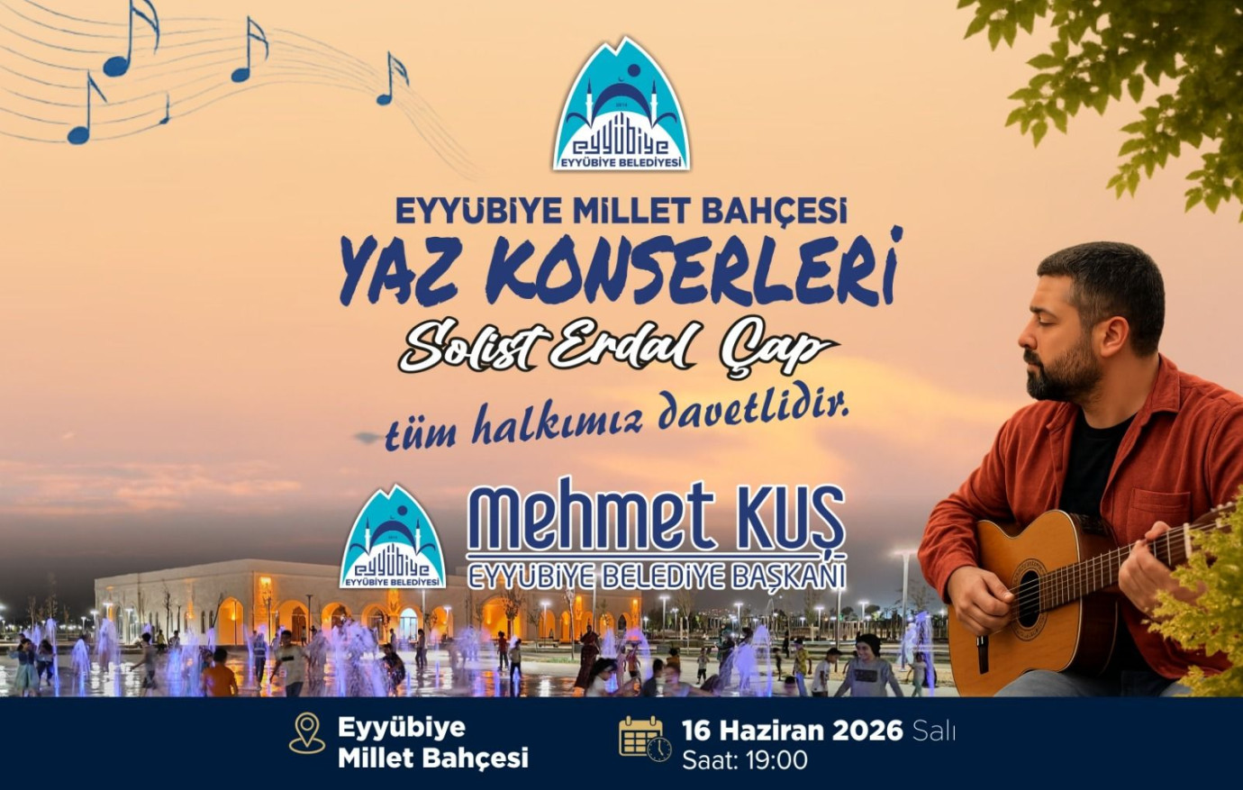Eyyübiye Millet Bahçesi'nde Yaz Konserleri Başlıyor: Erdal Çap Şanlıurfalılarla Buluşacak