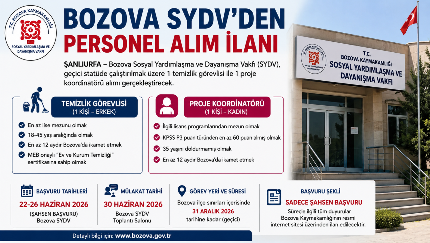 Bozova SYDV'den  personel alım ilanı