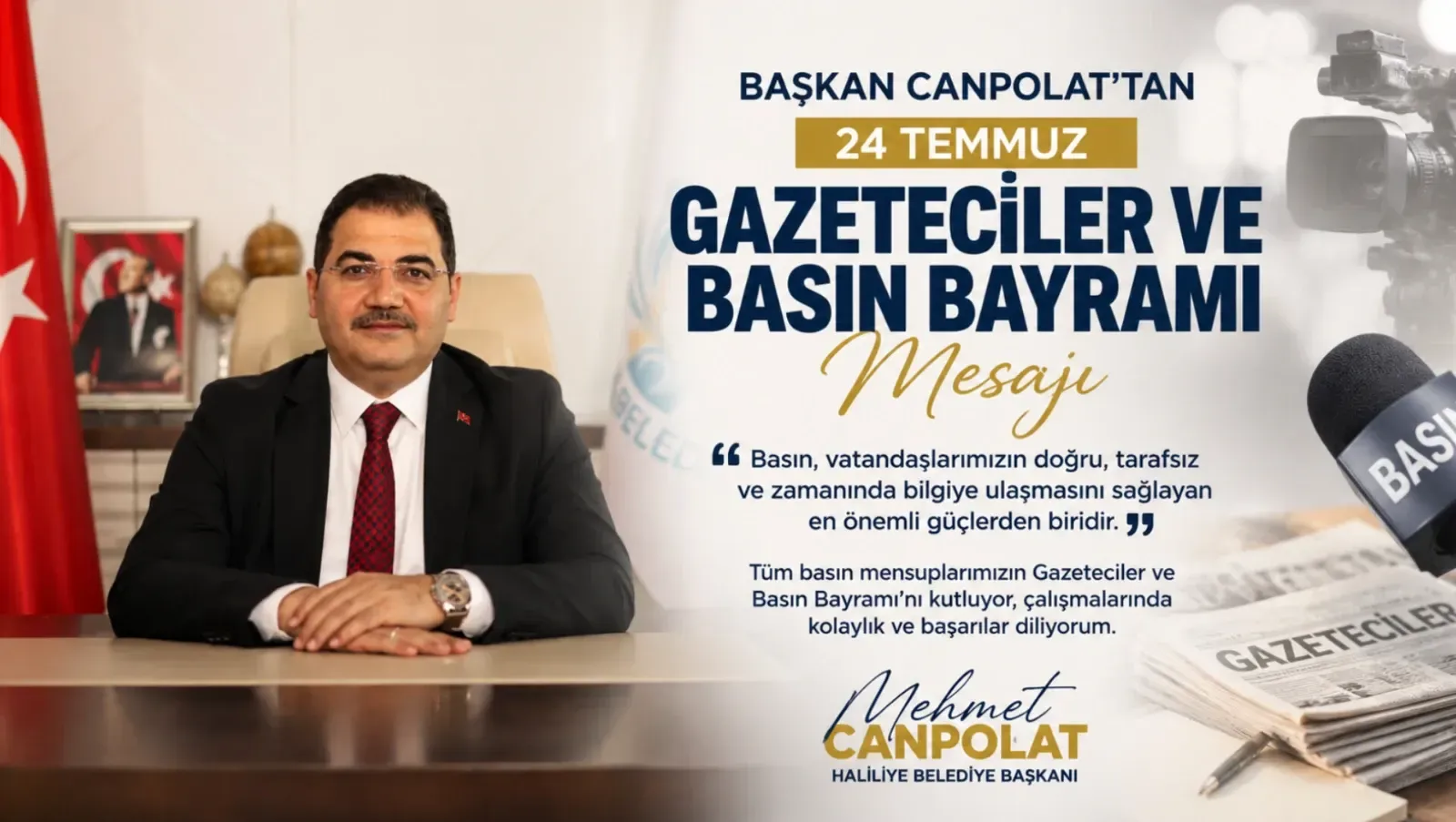Başkan Canpolat'tan 24 Temmuz Gazeteciler ve Basın Bayramı Mesajı