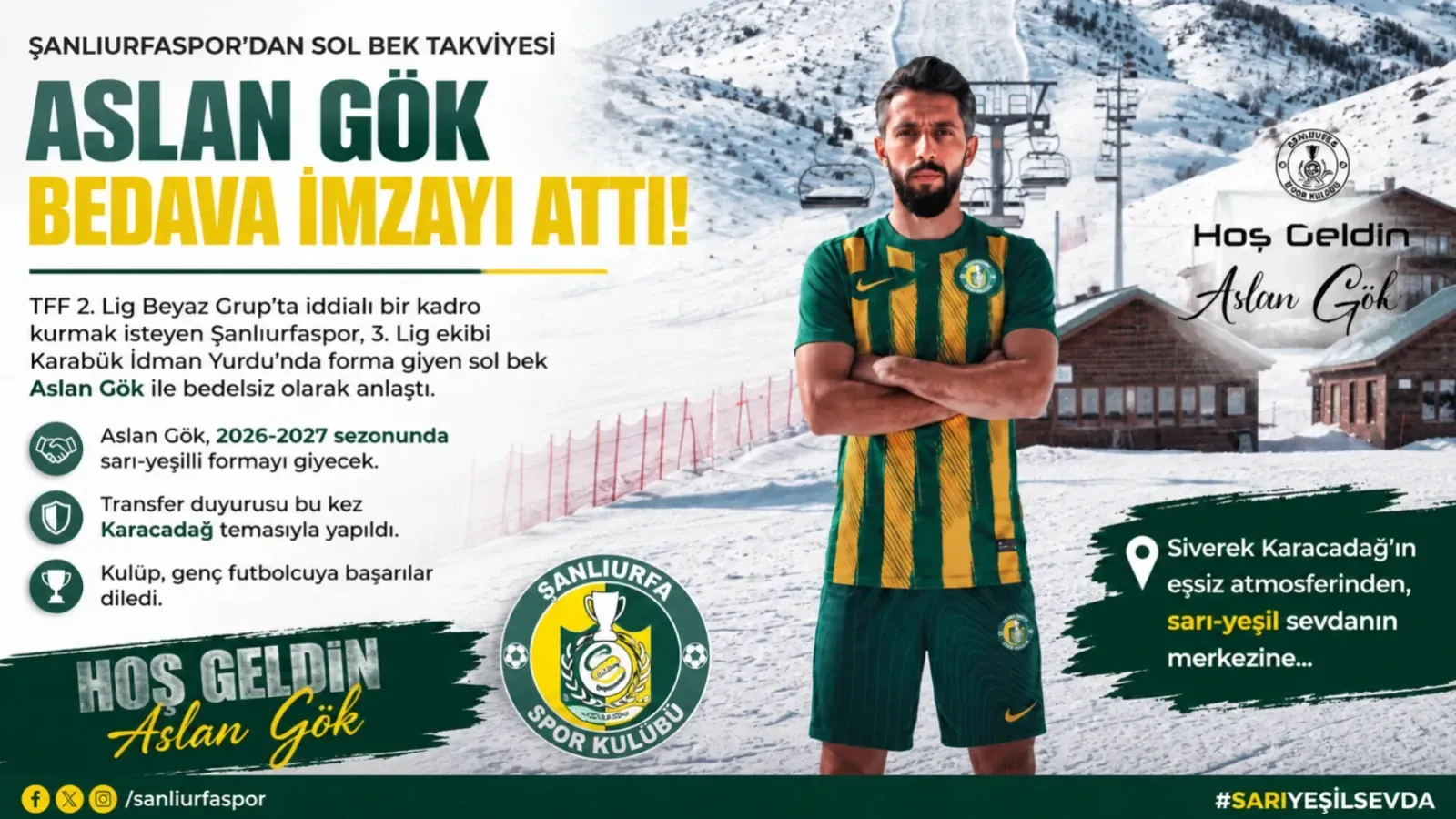 Şanlıurfaspor'dan Sol Bek Takviyesi: Aslan Gök Bedelsiz İmzayı Attı