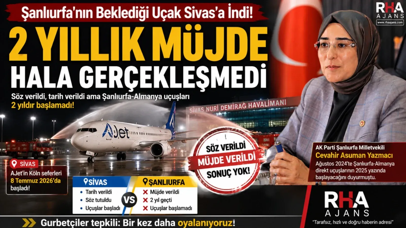 Şanlıurfa'nın Beklediği Uçak Sivas'a İndi! 2 Yıllık Müjde Hala Gerçekleşmedi