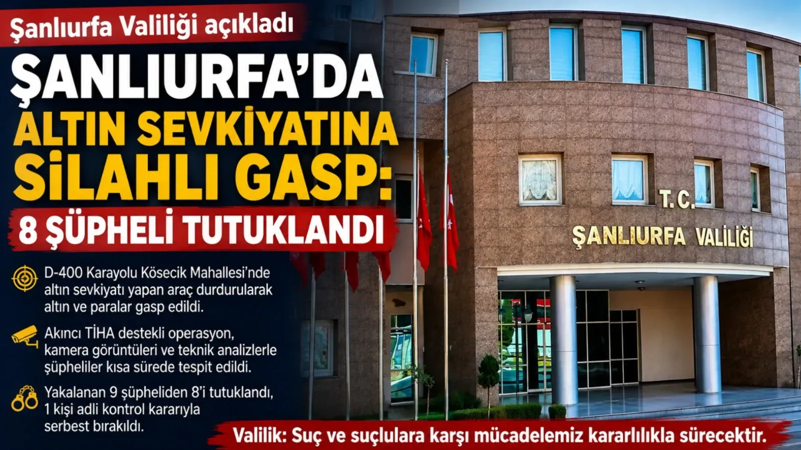 Şanlıurfa'da Altın Sevkiyatına Silahlı Gasp: 8 Şüpheli Tutuklandı
