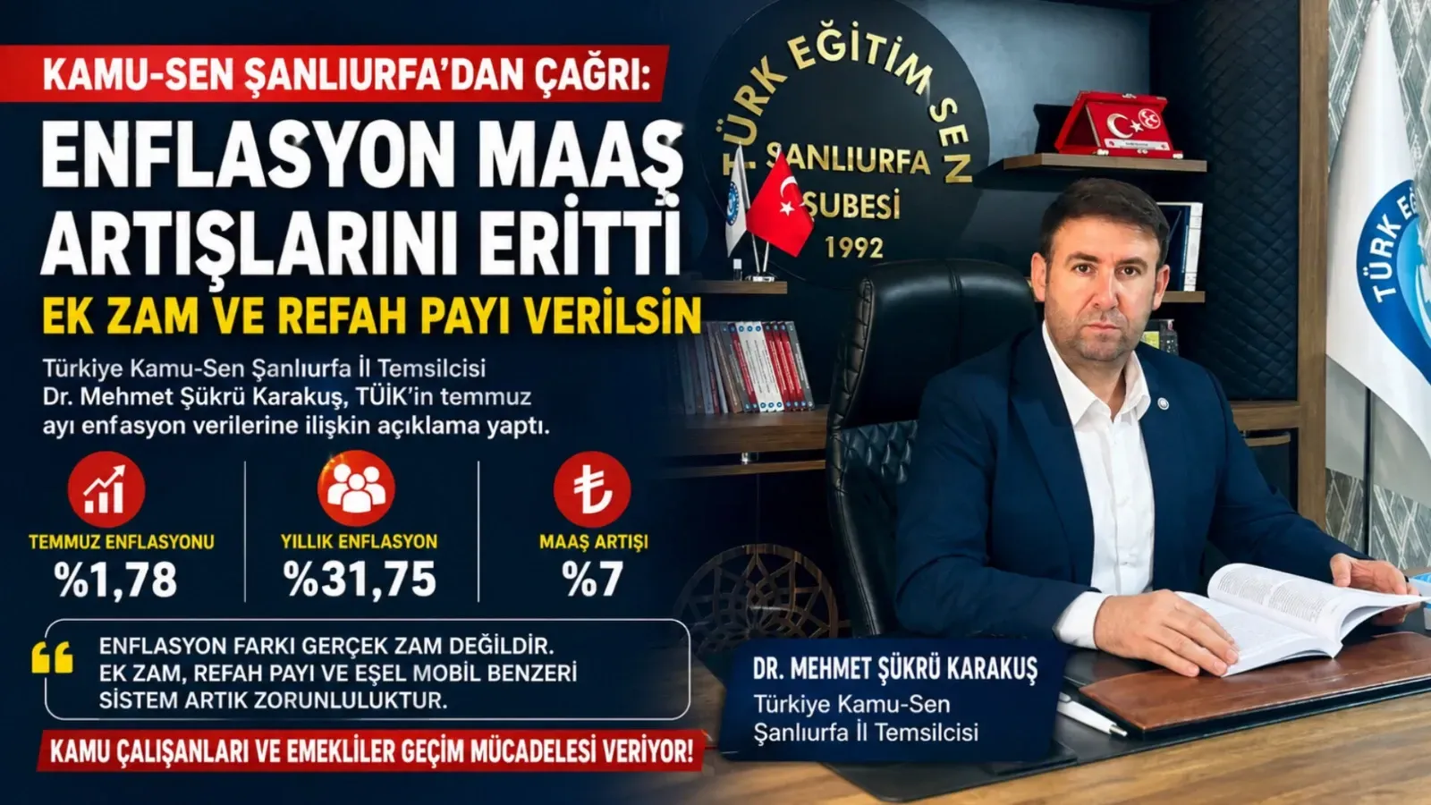 Kamu-Sen Şanlıurfa'dan Enflasyon Tepkisi: Maaş Artışları İlk Aydan Eridi