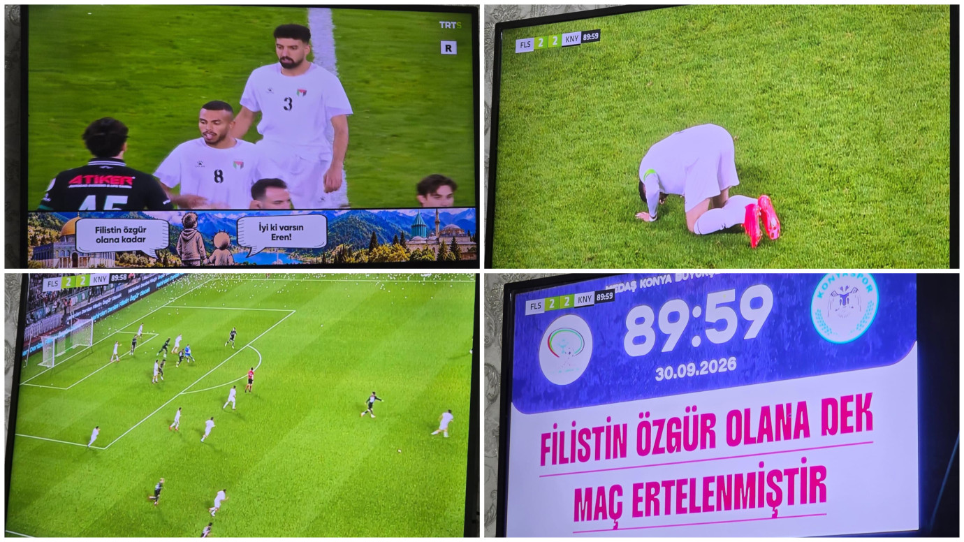 Konyaspor-Filistin maçında dikkat çeken anons: Maç 89.59’da ertelendi