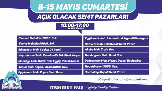 Eyyübiye Belediyesi, Açık Olacak Semt Pazarlarını Belirledi