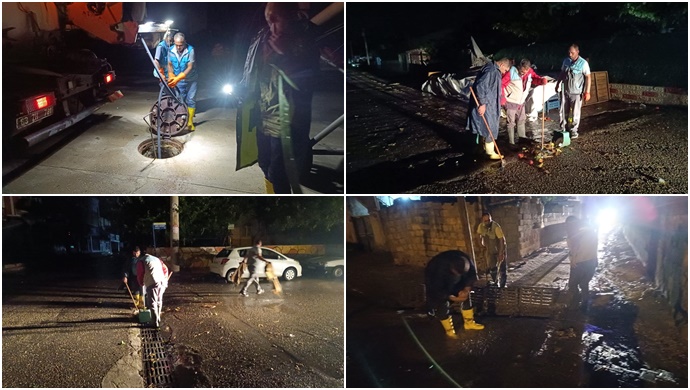 Hilvan'da Belediye Ekipleri Gece Boyu Çalıştı