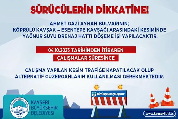 Kayseri Büyükşehir’den 10 milyon TL’lik yağmur suyu drenaj hattı