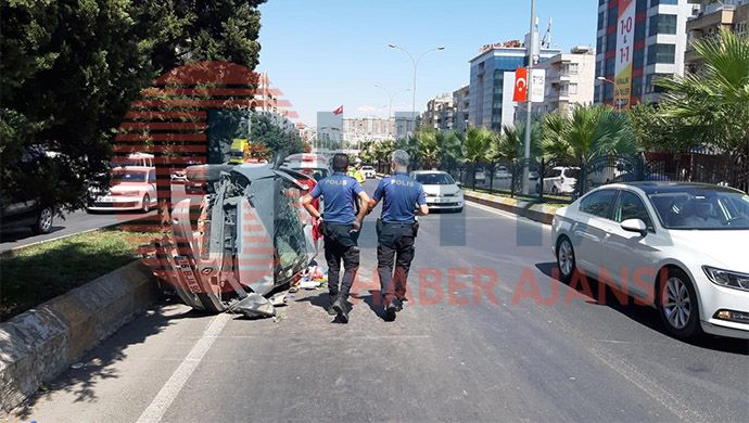 Kontrolden çıkan araç takla attı