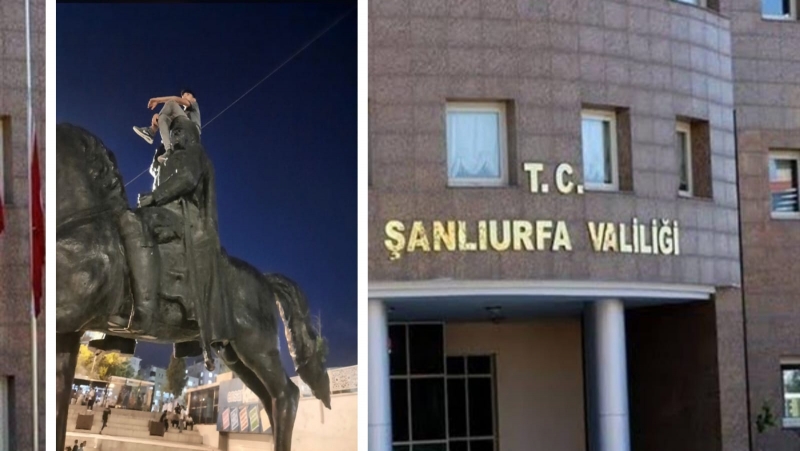Şanlıurfa 'da Atatürk Heykeline Tırmanan Suriyeli yakalandı