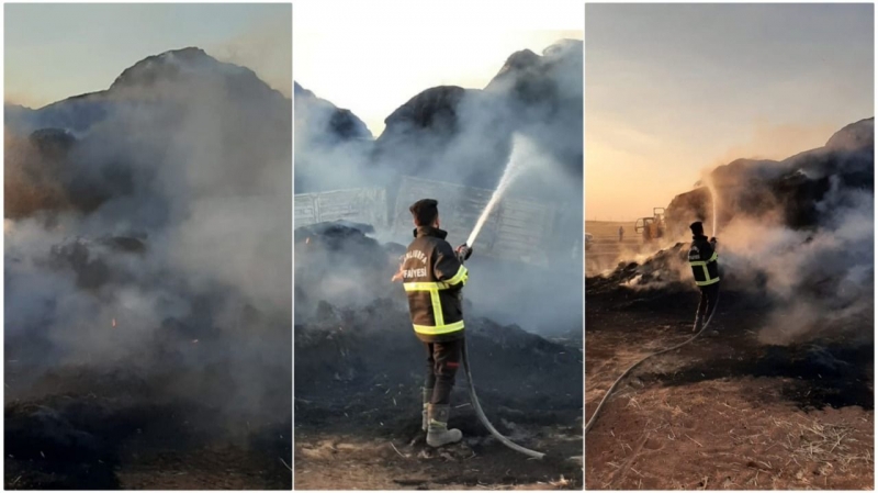 Şanlıurfa'da balya yüklü tır cayır cayır yandı