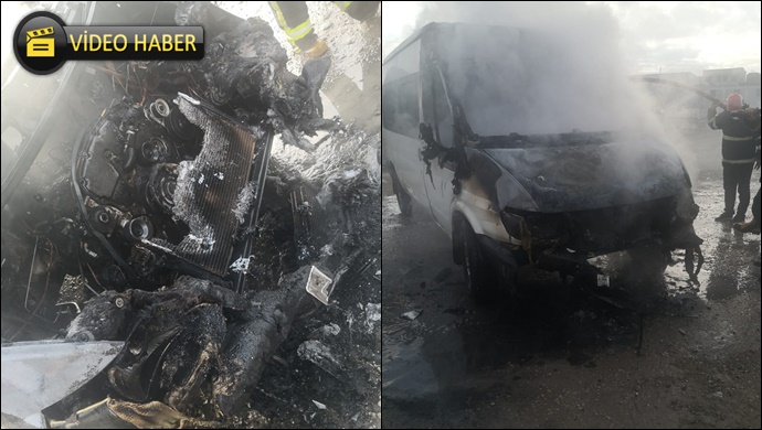 Şanlıurfa’da park halindeki minibüs yandı! İtfaiye müdahale etti