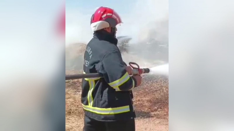 Şanlıurfa'da saman yüklü kamyon alev alev yandı