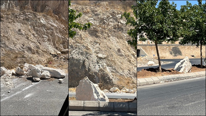 Şanlıurfa'da yola düşen dev kayalar tehlike saçıyor...