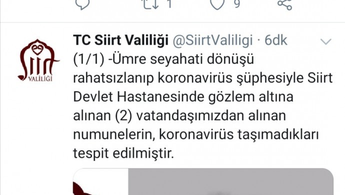 Siirt Valiliği’nden koronavirüs açıklaması