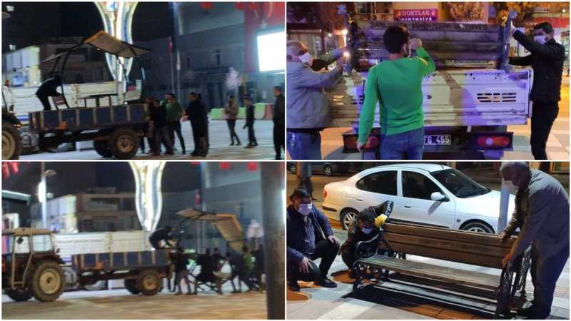 Suruç'ta Corona tedbiri olarak bankları söktüler!