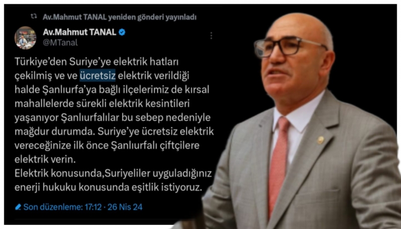 Tanal, Şanlıurfalı çiftçiler mağdurken  Suriye'ye ücretsiz elektrik verilmesini eleştirdi 