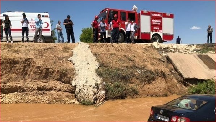 Urfa’da Otomobil Tahliye Kanalına uçtu:2 Yaralı
