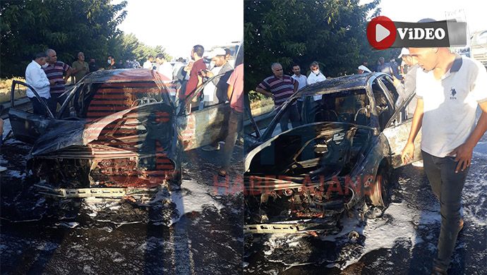 Urfa’da seyir halinde alev alan otomobil hurdaya döndü