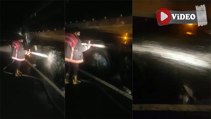 Urfa’da seyir halindeki tırın lastikleri yandı! İtfaiye müdahale etti