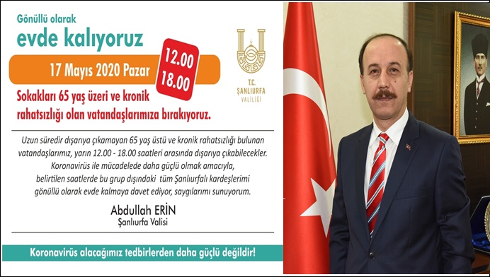 Vali Erin’den 20-65 Yaş Arasına Çağrı:Gönüllü Olarak Evde Kalalım